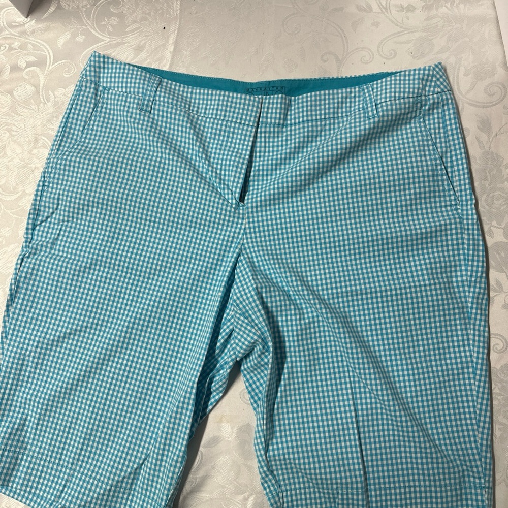 New York & Company Blue Bermuda Shorts Gingham Pattern